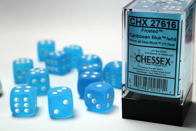 Chessex Dice Frosted Polyhedral 16mm D6 Dice Set-Caribbean Blue/White-Chessex-Ace Cards &amp; Collectibles