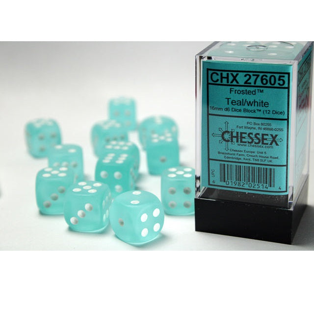 Chessex Dice Frosted Polyhedral 16mm D6 Dice Set-Teal/White-Chessex-Ace Cards &amp; Collectibles