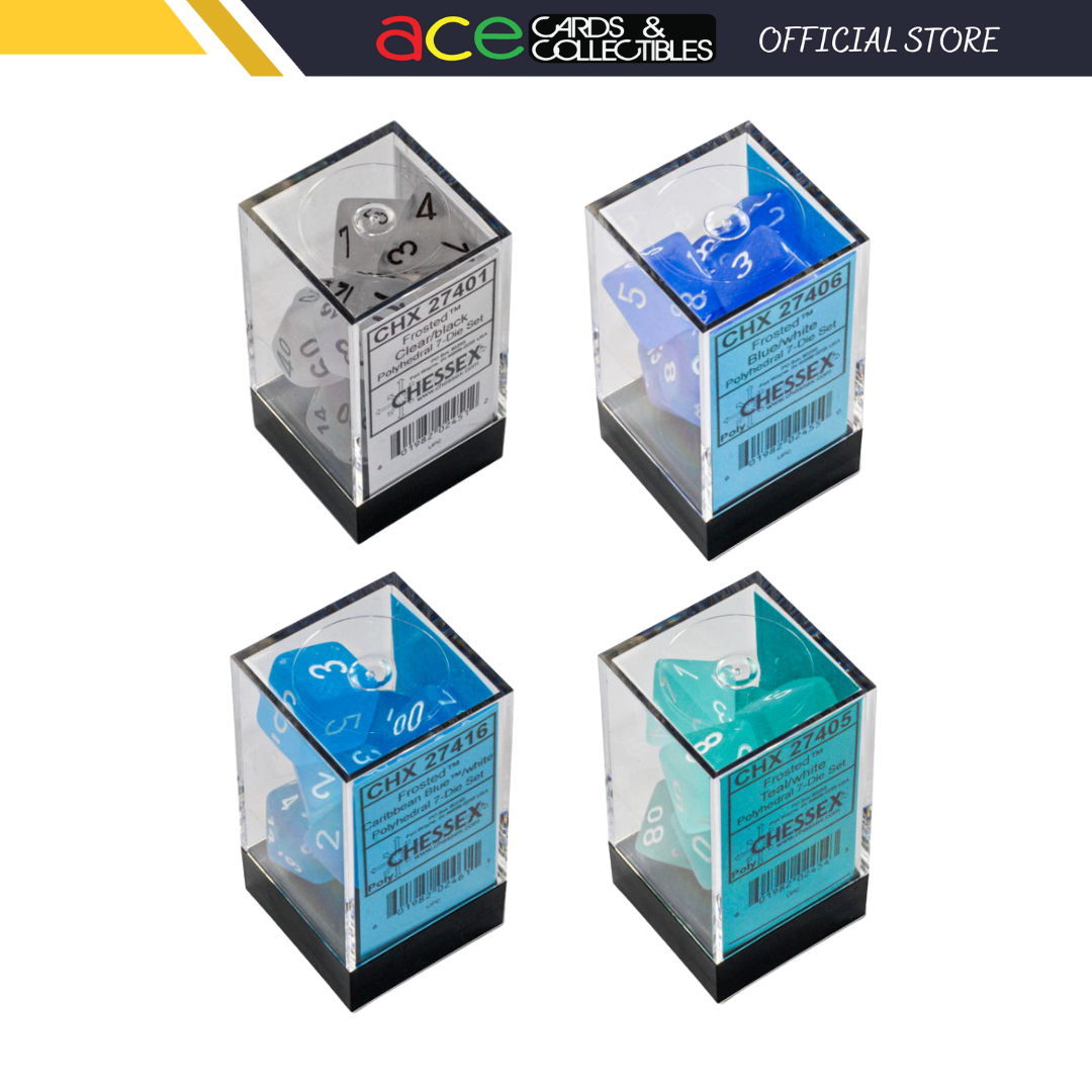 Chessex Dice Frosted Polyhedral 7-Dice Set-Clear/Black-Chessex-Ace Cards &amp; Collectibles