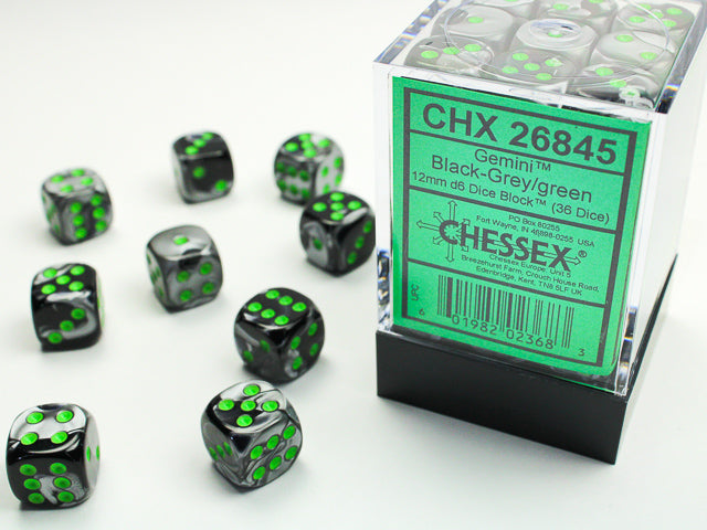 Chessex Dice Gemini Polyhedral 12mm D6 Dice Set-Black-Grey/Green-Chessex-Ace Cards &amp; Collectibles