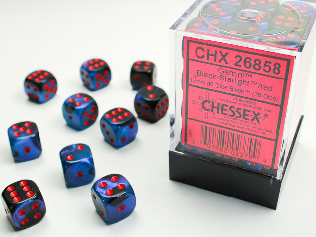 Chessex Dice Gemini Polyhedral 12mm D6 Dice Set-Black-Starlight/Red-Chessex-Ace Cards &amp; Collectibles