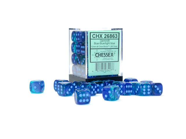 Chessex Dice Gemini Polyhedral 12mm D6 Dice Set-Blue-Blue/Light Blue-Chessex-Ace Cards &amp; Collectibles