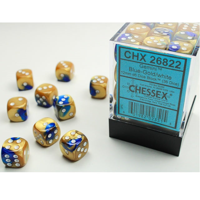 Chessex Dice Gemini Polyhedral 12mm D6 Dice Set-Blue-Gold/White-Chessex-Ace Cards &amp; Collectibles