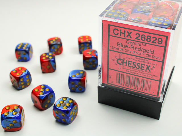 Chessex Dice Gemini Polyhedral 12mm D6 Dice Set-Blue-Red/Gold-Chessex-Ace Cards &amp; Collectibles