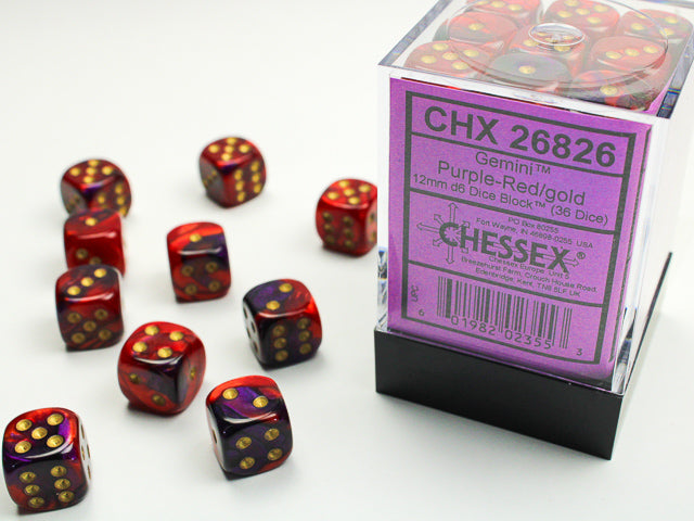 Chessex Dice Gemini Polyhedral 12mm D6 Dice Set-Purple-Red/Gold-Chessex-Ace Cards &amp; Collectibles