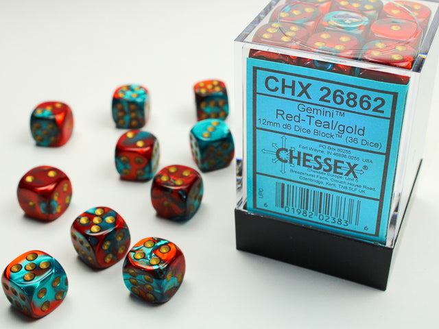 Chessex Dice Gemini Polyhedral 12mm D6 Dice Set-Red-Teal/Gold-Chessex-Ace Cards &amp; Collectibles