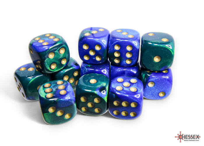 Chessex Dice Gemini Polyhedral 16mm D6 Dice Set-Blue-Gold/White-Chessex-Ace Cards &amp; Collectibles