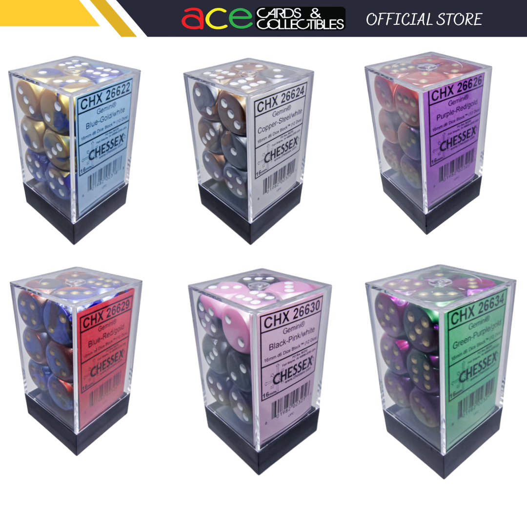 Chessex Dice Gemini Polyhedral 16mm D6 Dice Set-Blue-Gold/White-Chessex-Ace Cards &amp; Collectibles