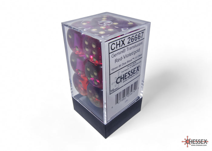 Chessex Dice Gemini Polyhedral 16mm D6 Dice Set-Translucent Red-Violet/Gold-Chessex-Ace Cards &amp; Collectibles