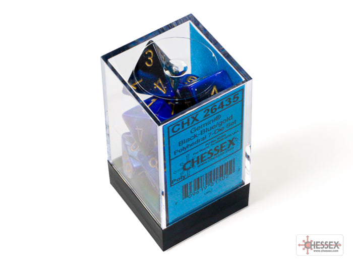 Chessex Dice Gemini Polyhedral 7-Dice Set-Black-Blue/Gold-Chessex-Ace Cards &amp; Collectibles