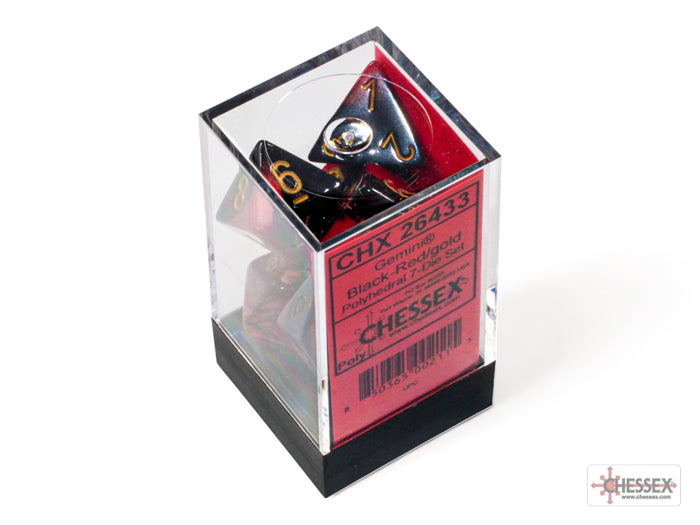 Chessex Dice Gemini Polyhedral 7-Dice Set-Black-Red/Gold-Chessex-Ace Cards &amp; Collectibles