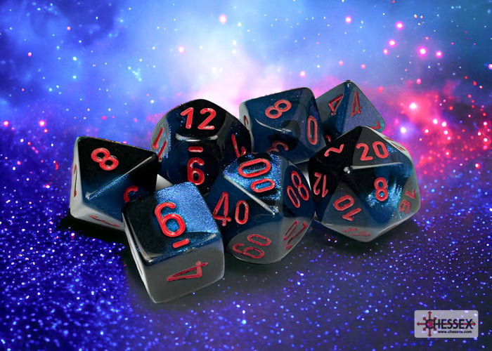 Chessex Dice Gemini Polyhedral 7-Dice Set-Black-Starlight/Red-Chessex-Ace Cards &amp; Collectibles