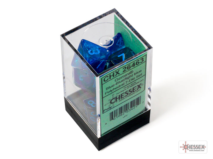 Chessex Dice Gemini Polyhedral 7-Dice Set-Blue-Blue/Light Blue Luminary-Chessex-Ace Cards &amp; Collectibles