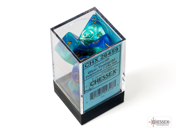 Chessex Dice Gemini Polyhedral 7-Dice Set-Blue-Teal/Gold-Chessex-Ace Cards &amp; Collectibles