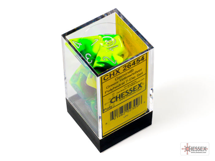 Chessex Dice Gemini Polyhedral 7-Dice Set-Green-Yellow/Silver-Chessex-Ace Cards &amp; Collectibles
