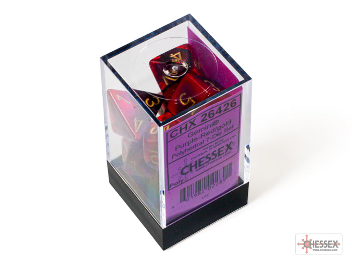 Chessex Dice Gemini Polyhedral 7-Dice Set-Purple-Red/Gold-Chessex-Ace Cards &amp; Collectibles