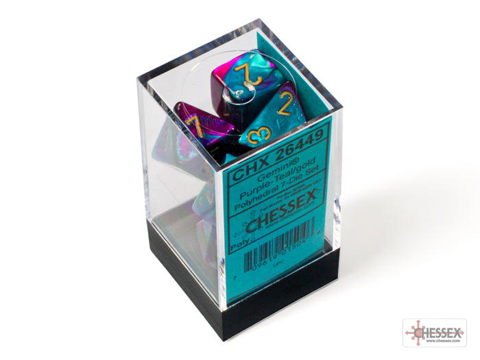 Chessex Dice Gemini Polyhedral 7-Dice Set-Purple-Teal/Gold-Chessex-Ace Cards &amp; Collectibles