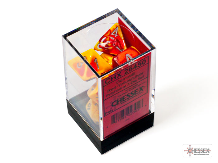 Chessex Dice Gemini Polyhedral 7-Dice Set-Red-Yellow/Silver-Chessex-Ace Cards &amp; Collectibles