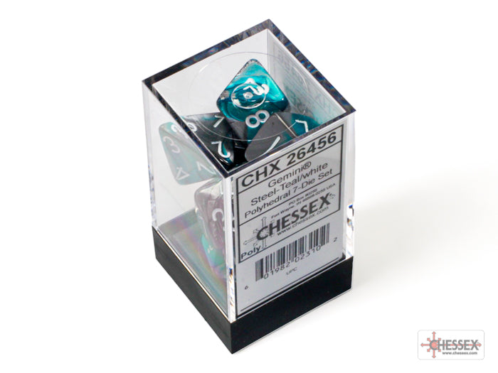 Chessex Dice Gemini Polyhedral 7-Dice Set-Steel-Teal/White-Chessex-Ace Cards &amp; Collectibles