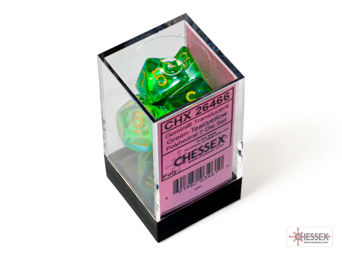 Chessex Dice Gemini Polyhedral 7-Dice Set-Translucent Green-Teal/Yellow-Chessex-Ace Cards &amp; Collectibles