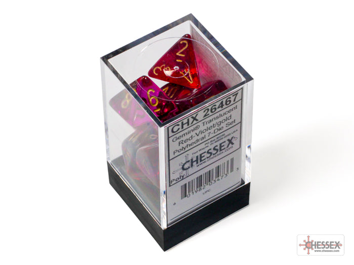 Chessex Dice Gemini Polyhedral 7-Dice Set-Translucent Red-Violet/Gold-Chessex-Ace Cards &amp; Collectibles