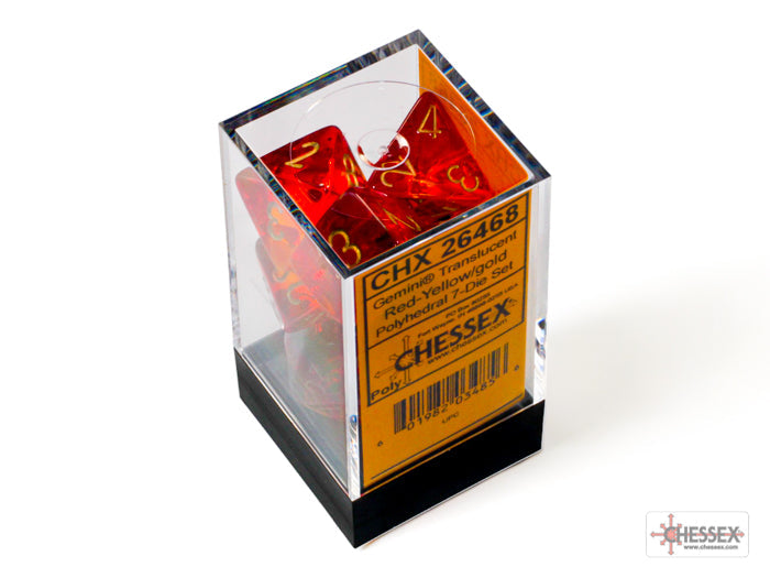 Chessex Dice Gemini Polyhedral 7-Dice Set-Translucent Red-Yellow/Gold-Chessex-Ace Cards &amp; Collectibles