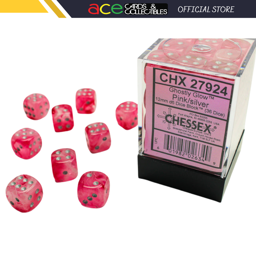 Chessex Dice Ghostly Glow Polyhedral 12mm D6 Dice Set-Pink/Silver-Chessex-Ace Cards &amp; Collectibles