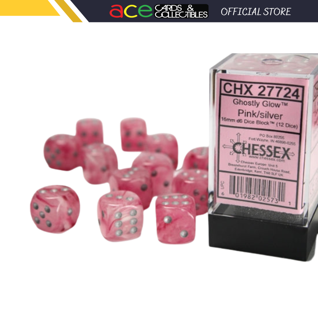 Chessex Dice Ghostly Glow Polyhedral 16mm D6 Dice Set-Pink/Silver-Chessex-Ace Cards &amp; Collectibles