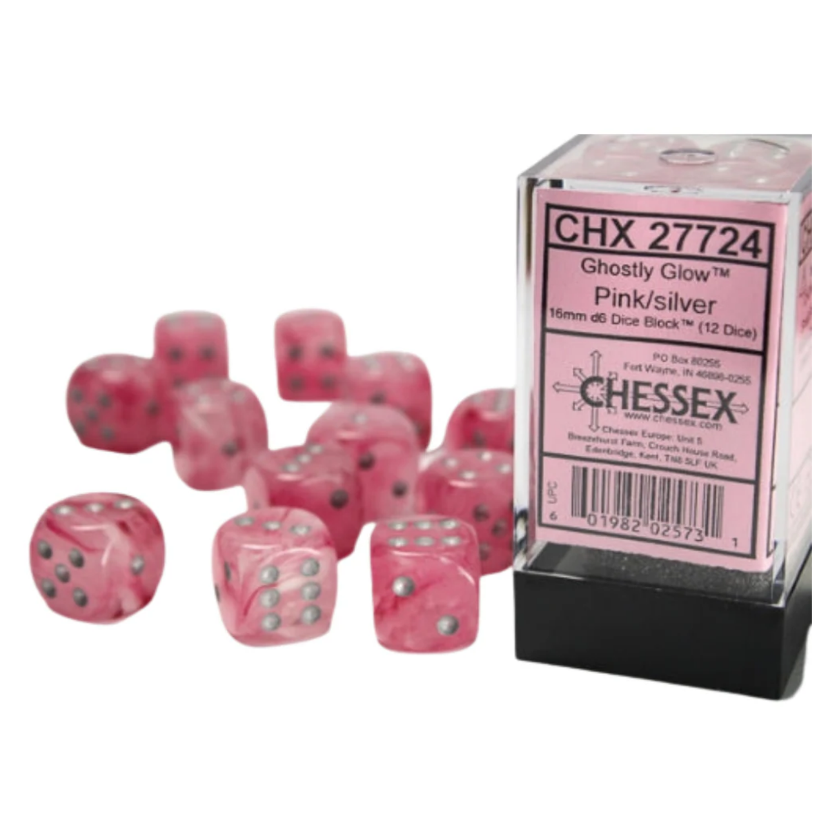 Chessex Dice Ghostly Glow Polyhedral 16mm D6 Dice Set-Pink/Silver-Chessex-Ace Cards & Collectibles