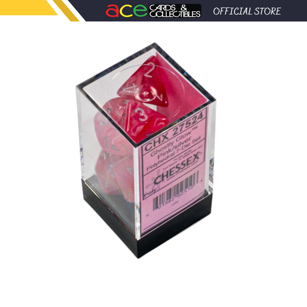 Chessex Dice Ghostly Glow Polyhedral 7 Dice Set "Pink Silver"-Chessex-Ace Cards & Collectibles
