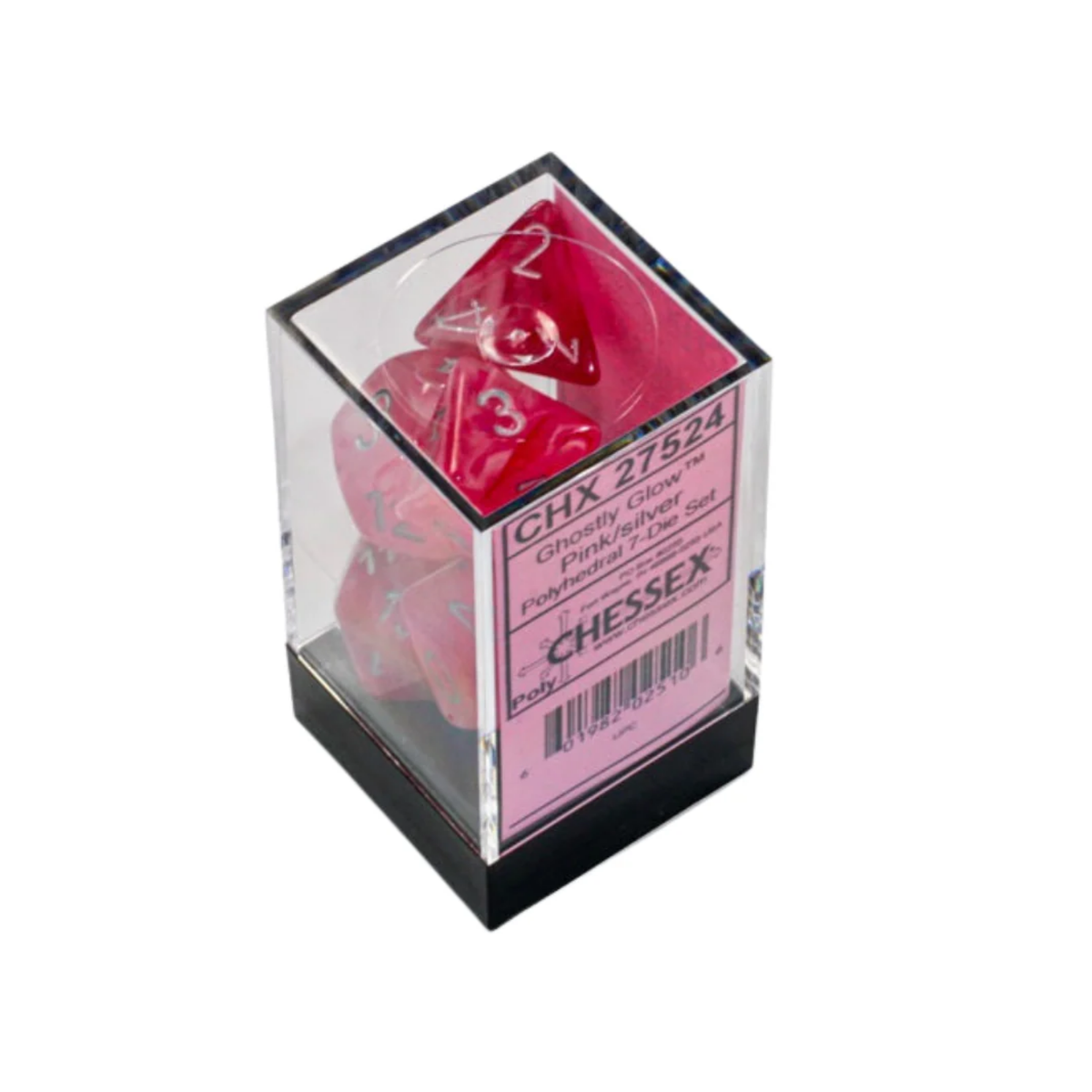 Chessex Dice Ghostly Glow Polyhedral 7 Dice Set "Pink Silver"-Chessex-Ace Cards & Collectibles