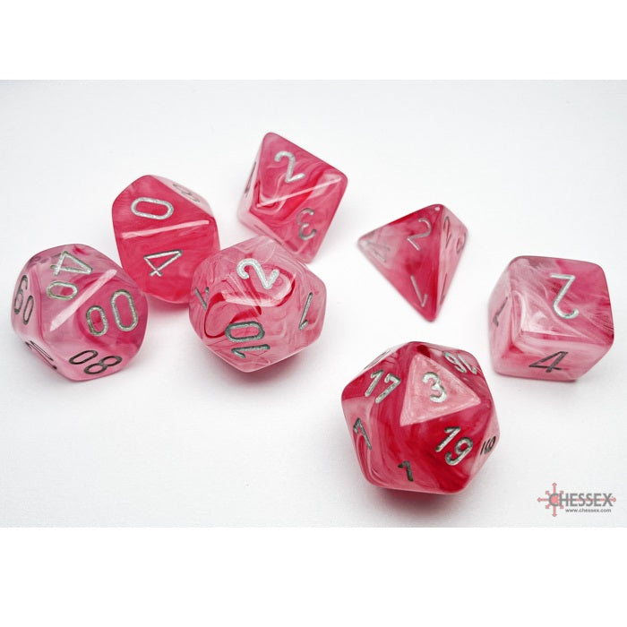 Chessex Dice Ghostly Glow Polyhedral 7-Dice Set-Pink/Silver-Chessex-Ace Cards &amp; Collectibles