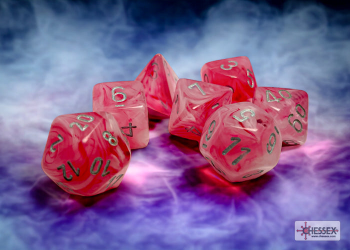 Chessex Dice Ghostly Glow Polyhedral 7-Dice Set-Pink/Silver-Chessex-Ace Cards &amp; Collectibles