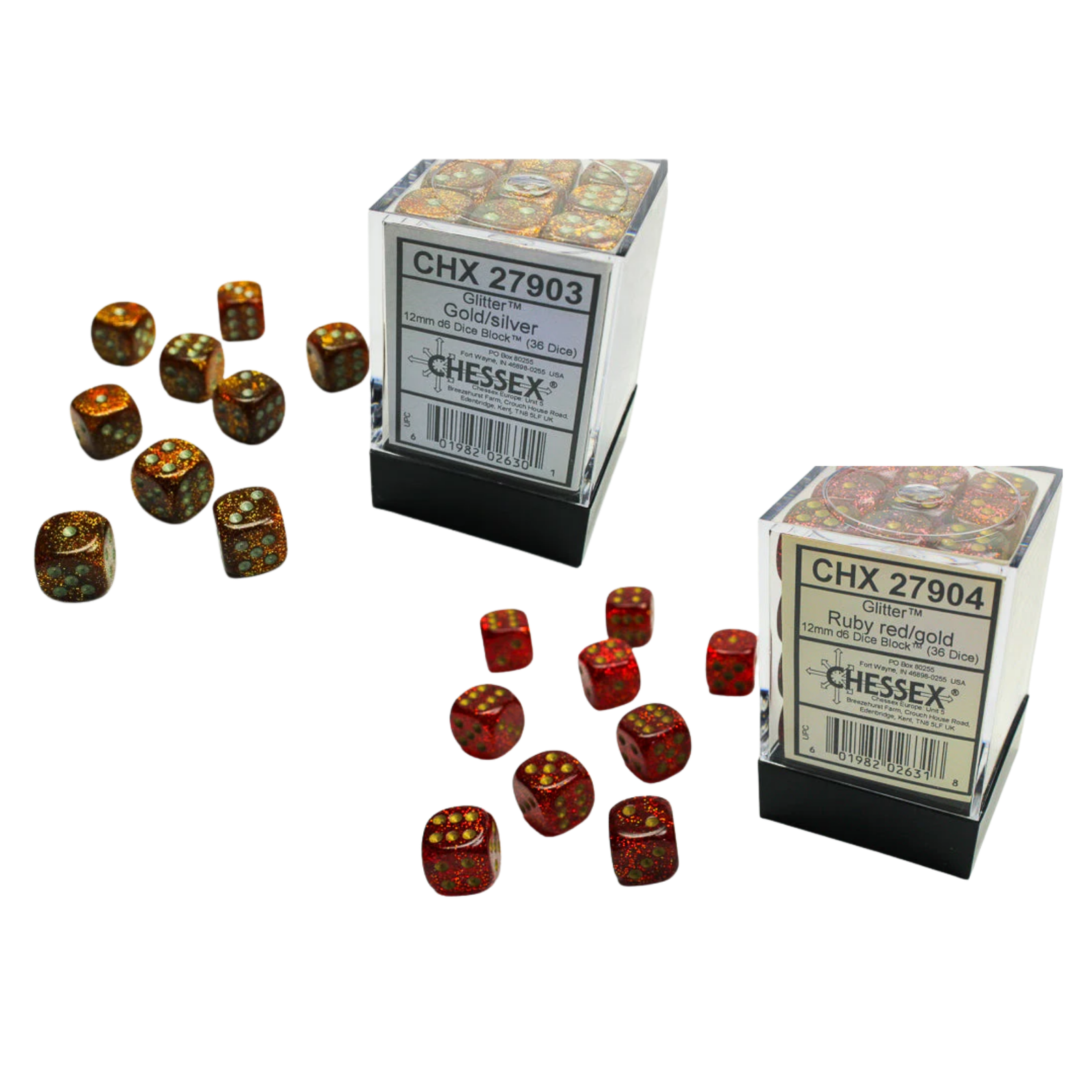 Chessex Dice Glitter Polyhedral 12mm D6 Dice Set-Gold/Silver-Chessex-Ace Cards & Collectibles