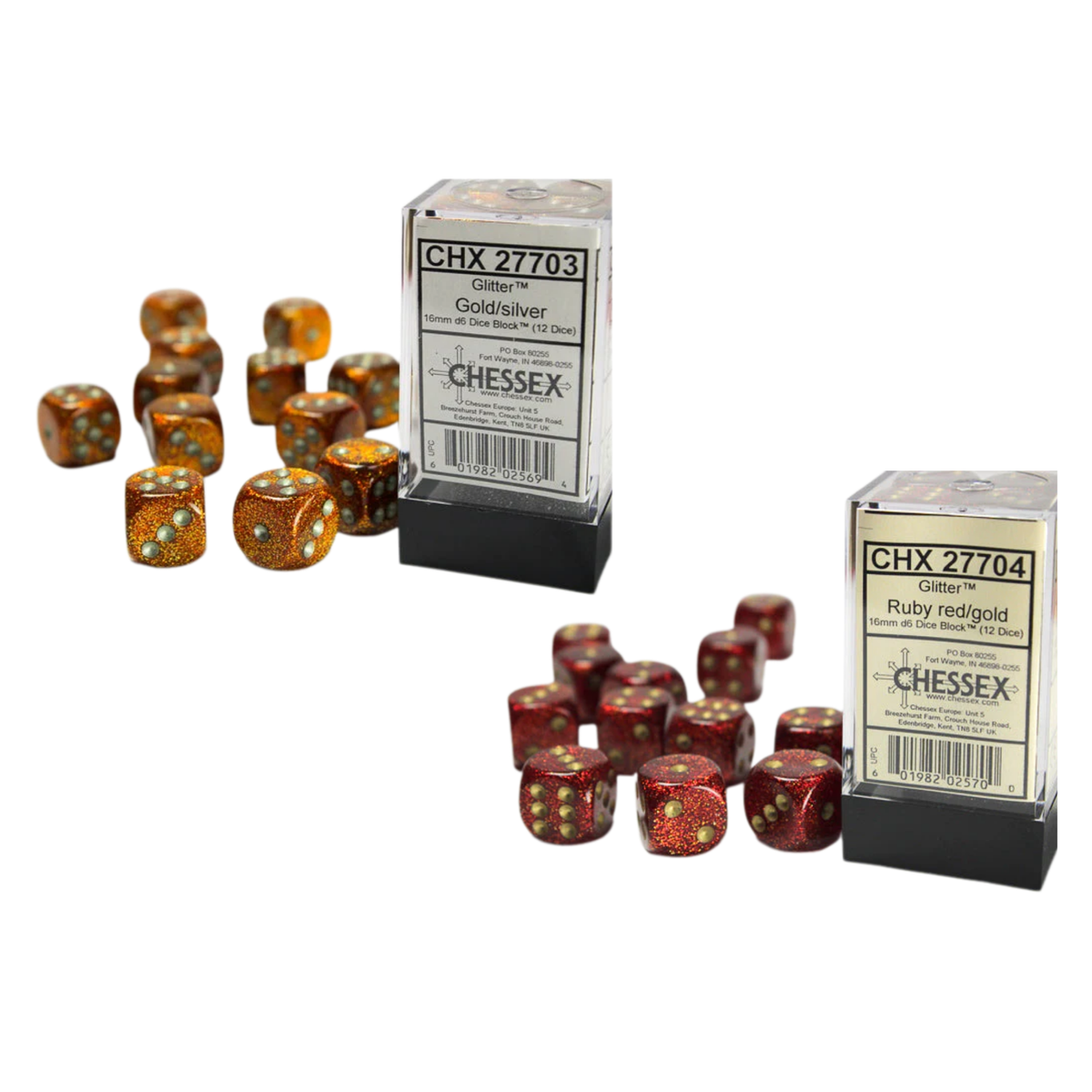 Chessex Dice Glitter Polyhedral 16mm D6 Dice Set-Gold/Silver-Chessex-Ace Cards & Collectibles