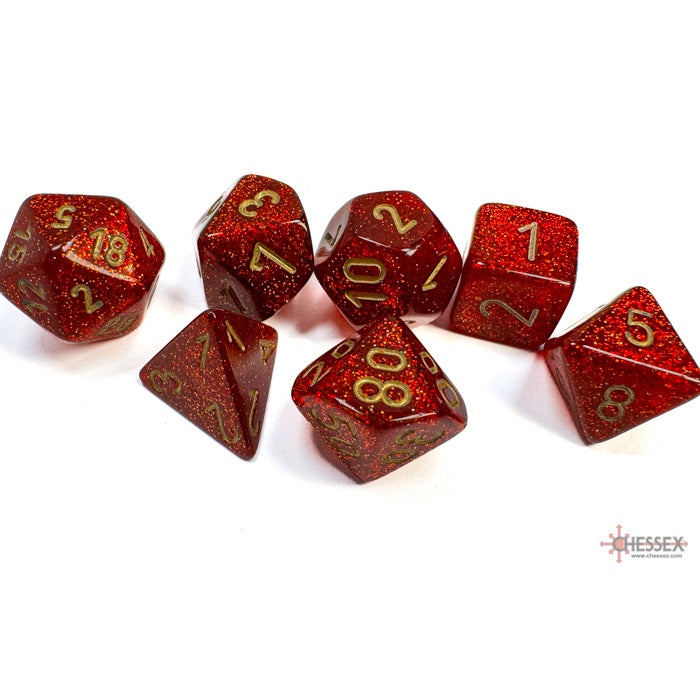 Chessex Dice Glitter Polyhedral 7-Dice Set-Ruby/Gold-Chessex-Ace Cards &amp; Collectibles