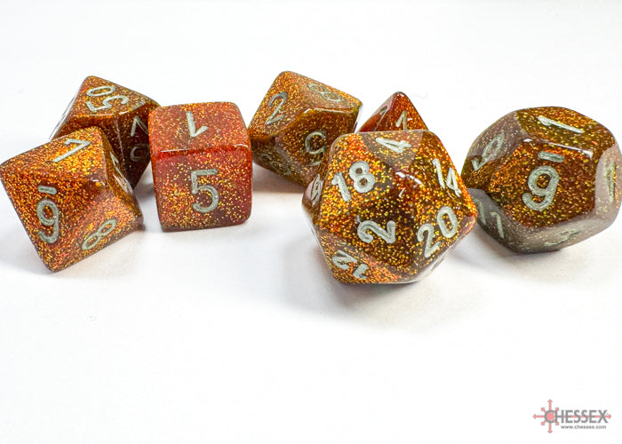 Chessex Dice Glitter Polyhedral 7-Dice Set-Ruby/Gold-Chessex-Ace Cards &amp; Collectibles