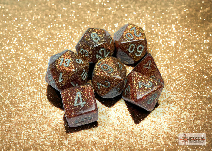 Chessex Dice Glitter Polyhedral 7-Dice Set-Ruby/Gold-Chessex-Ace Cards &amp; Collectibles