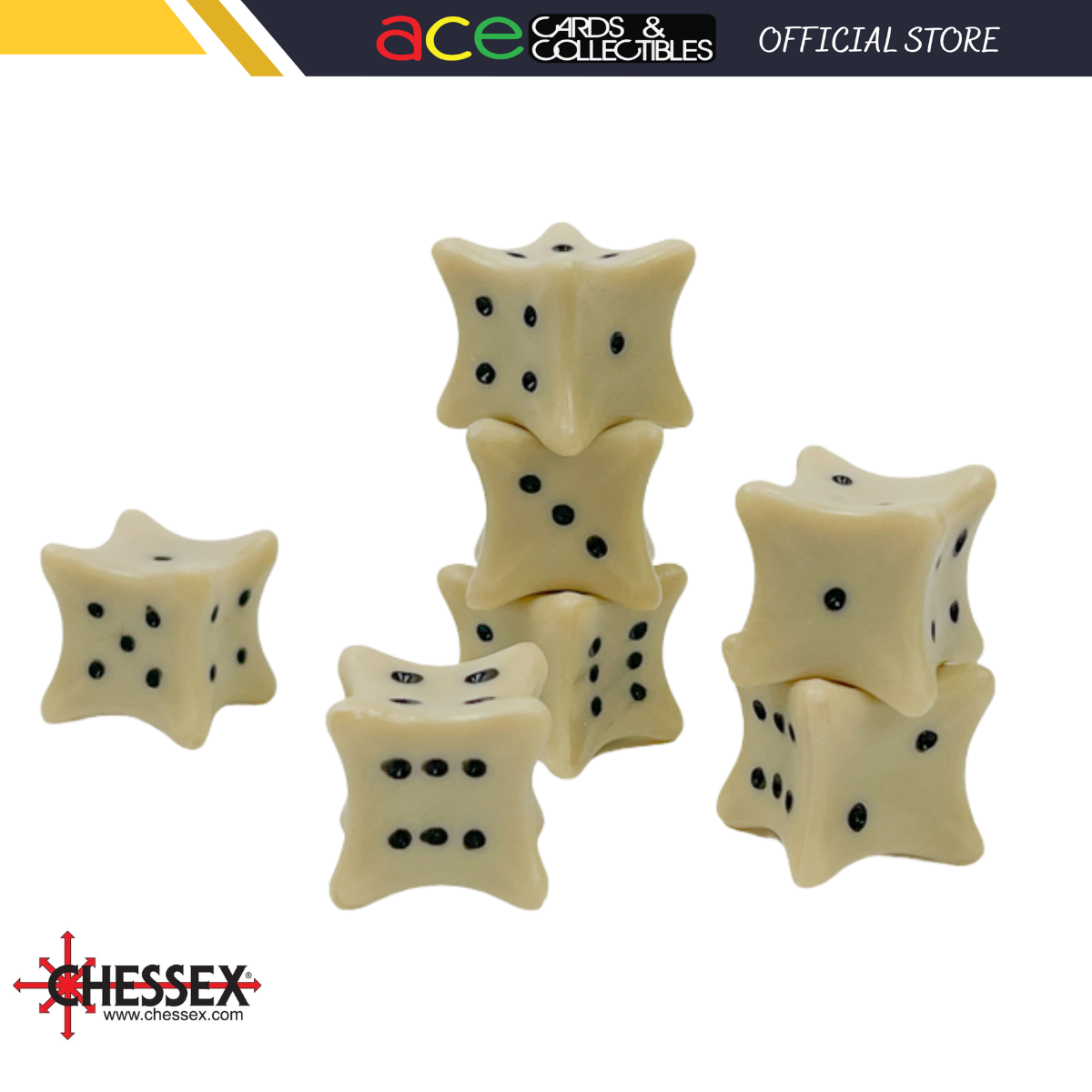 Chessex Dice Ivory/black 18mm D6 Dice Set (1 Piece)-Chessex-Ace Cards & Collectibles