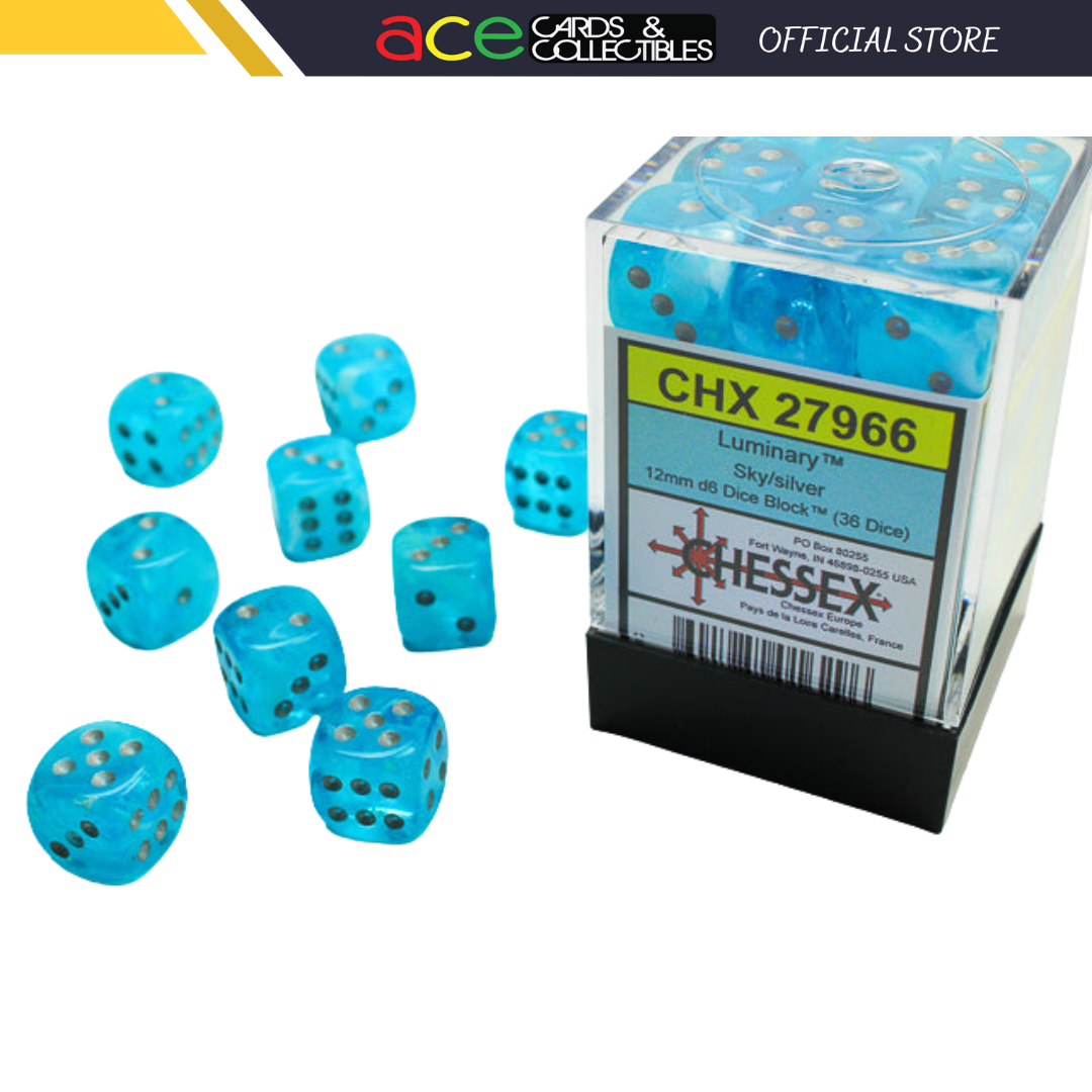 Chessex Dice Luminary Polyhedral 12mm D6 Dice Set-Sky/Silver-Chessex-Ace Cards &amp; Collectibles