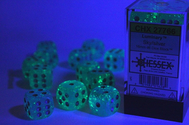 Chessex Dice Luminary Polyhedral 16mm D6 Dice Set-Sky/Silver-Chessex-Ace Cards &amp; Collectibles