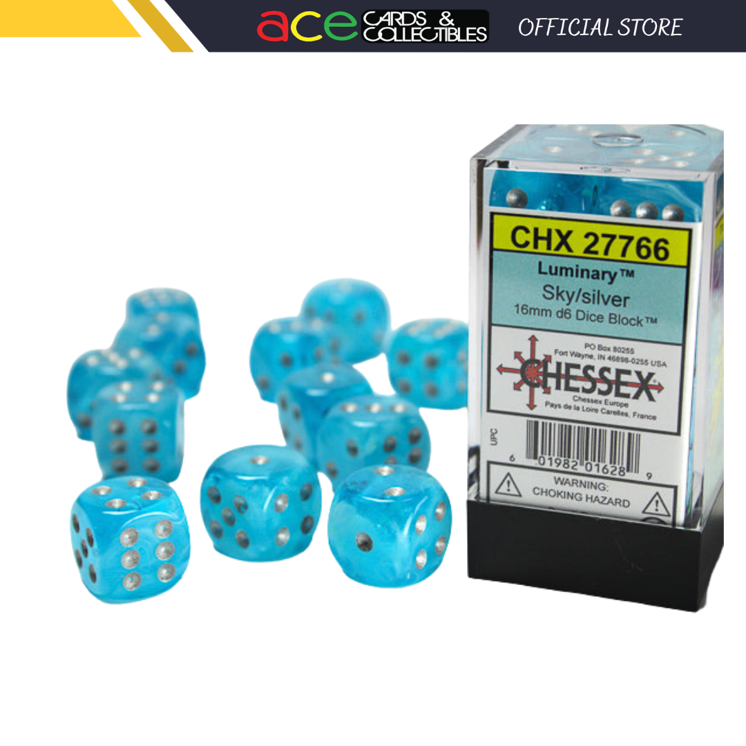 Chessex Dice Luminary Polyhedral 16mm D6 Dice Set-Sky/Silver-Chessex-Ace Cards &amp; Collectibles