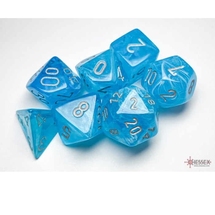 Chessex Dice Luminary Polyhedral 7-Dice Set-Sky/Silver-Chessex-Ace Cards &amp; Collectibles