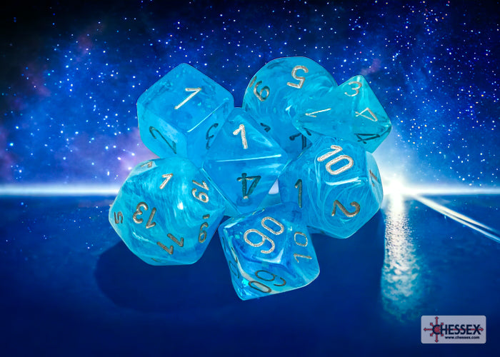 Chessex Dice Luminary Polyhedral 7-Dice Set-Sky/Silver-Chessex-Ace Cards &amp; Collectibles