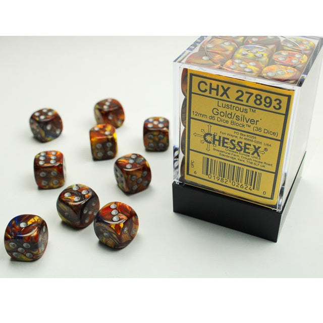 Chessex Dice Lustrous Polyhedral 12mm D6 Dice Set-Gold/Silver-Chessex-Ace Cards & Collectibles