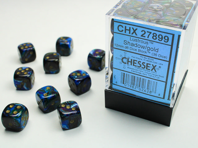 Chessex Dice Lustrous Polyhedral 12mm D6 Dice Set-Shadow/Gold-Chessex-Ace Cards &amp; Collectibles