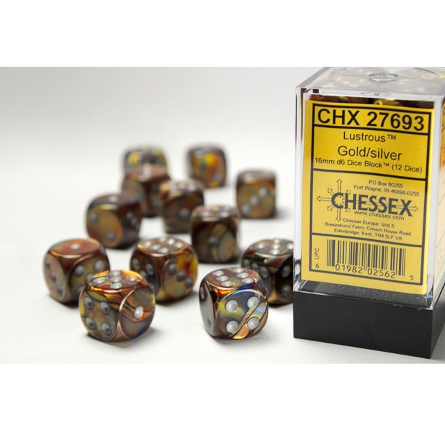 Chessex Dice Lustrous Polyhedral 16mm D6 Dice Set-Gold/Silver-Chessex-Ace Cards & Collectibles