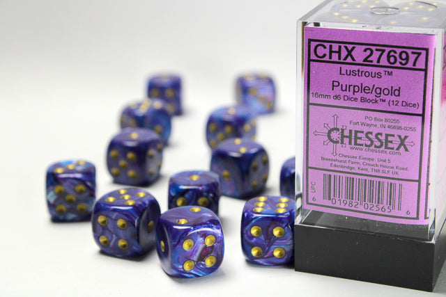 Chessex Dice Lustrous Polyhedral 16mm D6 Dice Set-Purple/Gold-Chessex-Ace Cards &amp; Collectibles