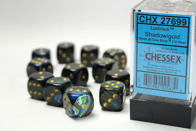 Chessex Dice Lustrous Polyhedral 16mm D6 Dice Set-Shadow/Gold-Chessex-Ace Cards &amp; Collectibles