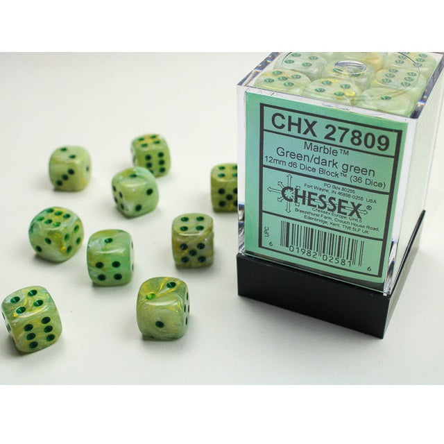 Chessex Dice Marble Polyhedral 12mm D6 Dice Set-Green/Dark Green-Chessex-Ace Cards &amp; Collectibles